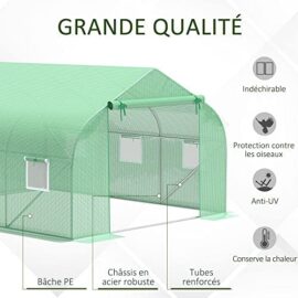 Outsunny Serre Tunnel de Jardin 3,5 x 3 x 2 m Grande Taille 6 fenêtres Vert Outsunny Serre Tunnel de Jardin 3,5 x 3 x 2 m Grande Taille 6 fenêtres Vert 4