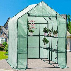 D4P Display4top Serre de Jardin PE Plastique Tente abri 143 x 216 x 195 cm,avec 8 étagères D4P Display4top Serre de Jardin PE Plastique Tente abri 143 x 216 x 195 cm,avec 8 étagères 7