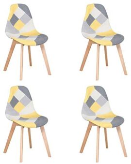 BenyLed Ensemble de 4 Chaises de Salle à Manger Chaises Patchwork Colorées avec Pieds en Bois Chaise Longue Scandinave pour Cuisine, Salon, Café, etc, (Jaune)