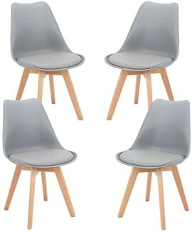 BlueOcean Furniture Lot de 4 chaises de salle à manger avec pieds en bois massif style rétro classique en cuir synthétique souple pour la maison, la cuisine, le café, le bureau