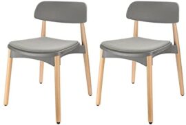 Dripex Lot de 2 Chaises de Salle à Manger avec Pieds en Hêtre Coussins d'Assise en Tissu Lin-Velours, Chaise Cuisine Moderne en Polypropylène pour Salon Cuisine - Gris