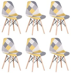 EGOONM Lot de 6 Chaise de Salle à Manger Multicolor Patchwork,Chaises en Tissu de Lin Loisirs Salon,Chaises avec Dossier à Coussin Souple (Jaune-6) EGOONM Lot de 6 Chaise de Salle à Manger Multicolor Patchwork,Chaises en Tissu de Lin Loisirs Salon,Chaises avec Dossier à Coussin Souple (Jaune-6)