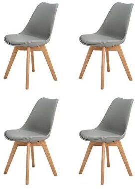 H.J WeDoo Lot de 4 Chaises Salle à Manger en Chêne, Rembourrée Scandinaves Chaise de Cuisine/Bureau avec Pieds en Bois Massif – Gris H.J WeDoo Lot de 4 Chaises Salle à Manger en Chêne, Rembourrée Scandinaves Chaise de Cuisine/Bureau avec Pieds en Bois Massif – Gris