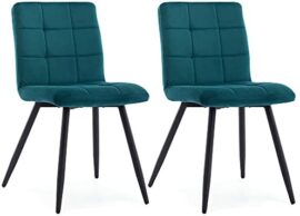 HNNHOME Cubana Lot de 2 chaises de salle à manger rembourrées en velours avec pieds solides en métal noir (sarcelle, velours)