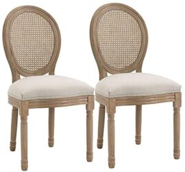 HOMCOM Lot de 2 chaises de Salle à Manger – Chaise de Salon médaillon Style Louis XVI – Bois Massif sculpté, patiné – Dossier cannage – Aspect Lin Beige HOMCOM Lot de 2 chaises de Salle à Manger – Chaise de Salon médaillon Style Louis XVI – Bois Massif sculpté, patiné – Dossier cannage – Aspect Lin Beige