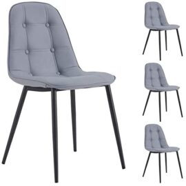 IDIMEX Lot de 4 chaises Alvaro pour Salle à Manger ou Cuisine avec 4 Pieds en métal Noir et Assise capitonnée, revêtement synthétique Gris IDIMEX Lot de 4 chaises Alvaro pour Salle à Manger ou Cuisine avec 4 Pieds en métal Noir et Assise capitonnée, revêtement synthétique Gris