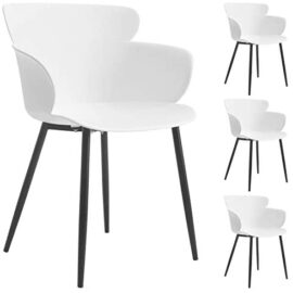 IDIMEX Lot de 4 chaises Catch pour Salle à Manger ou Cuisine au Design Retro avec Larges accoudoirs, Coque en Plastique Blanc et 4 Pieds en métal laqué Noir IDIMEX Lot de 4 chaises Catch pour Salle à Manger ou Cuisine au Design Retro avec Larges accoudoirs, Coque en Plastique Blanc et 4 Pieds en métal laqué Noir