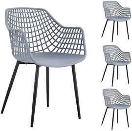 IDIMEX Lot de 4 chaises Lucia pour Salle à Manger ou Cuisine au Design Retro avec accoudoirs, Coque en Plastique Gris Clair et 4 Pieds en métal laqué Noir