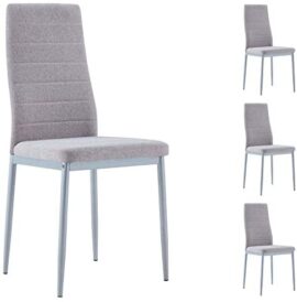 IDIMEX Lot de 4 chaises de Salle à Manger Nathalie piètement métallique Couleur Aluminium et revêtement en Tissu Gris