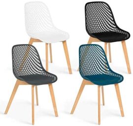 IDMarket - Lot de 4 chaises Mandy Mix Color Blanche, Bleu Canard, Grise et Noire