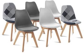 IDMarket - Lot de 6 chaises SARA Gris foncé x2, Gris Clair x2 et patchworks Noirs, Gris et Blancs