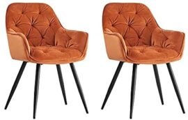 JaHECOME Lot de 2 fauteuils de salon, chaises de salle à manger en tissu (velours), couleurs au choix, design rétro, avec accoudoirs, dossier, pieds en métal, noir / orange