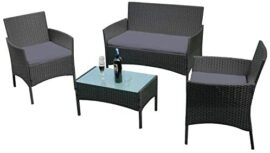 LZQ Salon de Jardin Ensemble de Meubles de Balcon en rotin synthétique avec 2 fauteuils de Chaise, Table et Coussin Anthracite (Type-1)