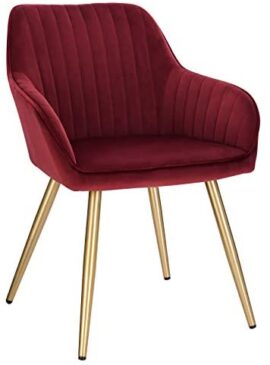 Lestarain Chaise de Salle à Manger(1 pièce) avec Dossier et Accoudoir,Chaise de Cuisine Moderne Fauteuil Scandinave Assise en Velours et Pieds en Métal,Bordeaux