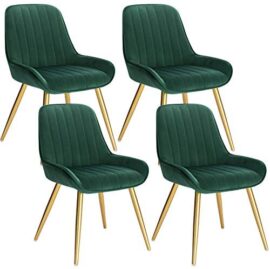 Lestarain Chaises de Salle à Manger Lot de 4 avec Dossier,Chaise de Cuisine Chaise de Salon Fauteuil Chaise Velours avec Pieds en Métal,Vert foncé