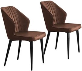 Lot de 2 chaises de salle à manger, Empilable chaises de salon simili cuir, sans accoudoir ，Style industriel , pieds en métal mat, Chaises modernes de chambre, Chaise de cuisine, Marron