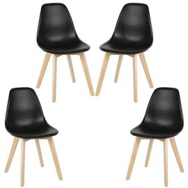 Lot de 4 Chaises de Salle Manger Scandinave, Siège en Plastique PP et Pieds en Bois de Hêtre, Chaises de Salle à Manger Moderne pour Cuisine, Salle à Manger, Salon (Noir, 4)