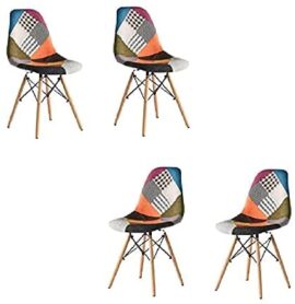 Lot de 4 Chaises de Salle à Manger Tapissé de Tissu Patchwork Chaise Rétro Chaise de Salon en Tissu Chaise Longue Chaises Nordique pour Salon Cuisine avec Pieds(Multicolore4)