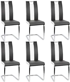 Lot de 6 Chaise de Salle à Manger Chaises de Maison en Forme d'arc à Dossier Unique pour Cuisine/Salle à Manger/Jardin (Noir-Blanc, 6)