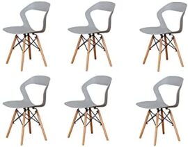 Lot de 6 chaises de salle à manger en plastique - Pieds en bois massif - Chaises de salon ergonomiques à dossier ouvert - Chaises de jardin (Gris-B, 6)