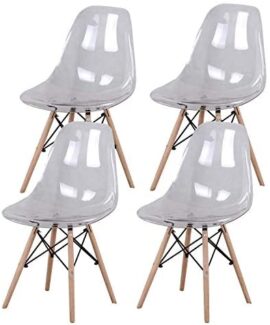 MUEBLES Home Lot de 4 chaises de salle à manger modernes en plastique transparent pour salle à manger, chambre à coucher, salon, blanc