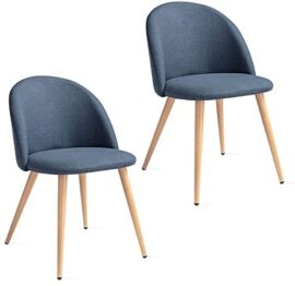 Mc Haus SOFI - Lot de 2 chaises salle à manger siège rembourré en tissu couleur bleu acier salon style scandinave et pieds en métal à effet bois 49x46x77cm