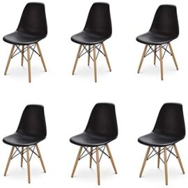 N/A Lot de 6 Chaise de Salle à Manger de Style Moderne Chaise de Salon Coque en Plastique de Milieu de siècle pour Cuisine scandinaves Chaise en Bois Confortable Parfaite pour Votre Maison (Noir, 6)