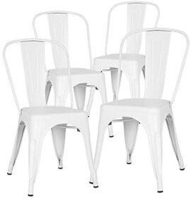 N/Q Lot de 4 Chaises de Salle à Manger Style Industriel Chaise Métal Empilable Intérieur/Extérieur (Blanc)