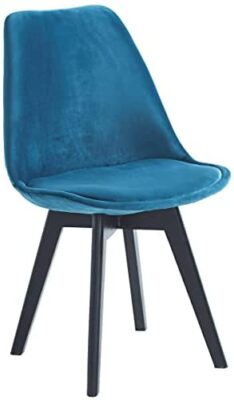 Nordlys - Lot de 2 Chaises de Salle a Manger Scandinaves Pieds Bois Velours Bleu Canard