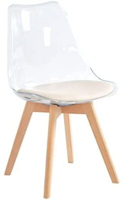 Nordlys - Lot de 4 Chaises de Salle a Manger Scandinaves Pieds Bois Transparent ABS Beige