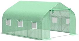 Outsunny Serre Tunnel de Jardin 3,5 x 3 x 2 m Grande Taille 6 fenêtres Vert