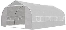 Outsunny Serre Tunnel de Jardin dim. 6L x 3l x 2H m Porte + 8 fenêtres enroulables Acier galvanisé bâche PE Haute densité Blanc