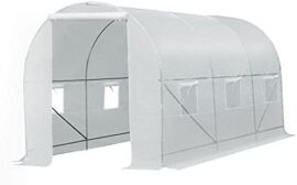 Outsunny Serre de Jardin Tunnel Surface Sol 9 m² 4,5L x 2l x 2H m châssis Tubulaire renforcé 18 mm 6 fenêtres Blanc