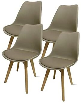 RED DECO Lot de 4 chaises de Salle à Manger scandinaves Pieds Bois hêtre LAGOM Assise Simili Cuir Taupe