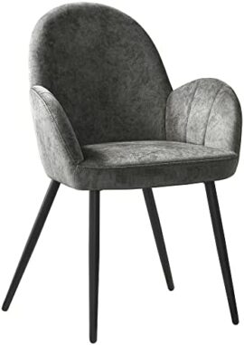 SONGMICS Chaise de Salle à Manger, Fauteuil de Cuisine en Velour, Siège Rembourré, Pieds en Métal, Dossier Haut, Assise Large de 48 cm, pour Cuisine, Salon, Chambre, Gris LDC072G01