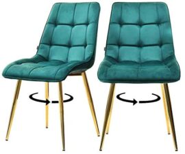 Selsey Briare – Lot de 2 chaises Salle à Manger pivotantes – Vert, Matelassées, Base d’Or, Pied en métal – Style Vintage Selsey Briare – Lot de 2 chaises Salle à Manger pivotantes – Vert, Matelassées, Base d’Or, Pied en métal – Style Vintage