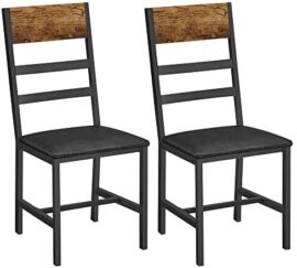 VASAGLE Chaises de Salle à Manger, Lot de 2, Siège de Cuisine, Assise Rembourrée, Cadre en Acier, Ergonomique, Style Industriel, pour Salon, Cuisine, Marron Rustique et Noir LDC095B01