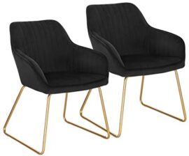 WOLTU BH246sz-2 Chaises de Salle à Manger Lot de 2 Chaise de Cuisine rembourrée en Velours Pieds en métal,Noir