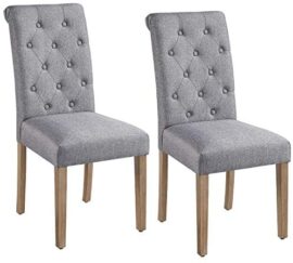 Yaheetech Lot de 2 chaises de Salle à Manger avec Dossier Haut, Pieds en Bois Massif, Assise rembourrée en Lin Gris foncé