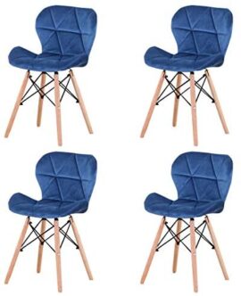 luckeu Lot de 4 Chaises, Rétro Classique avec Pieds en Bois de Hêtre Massif et Assise en Flanelle, Chaise de Salle à Manger, Chaise de Bureau, Chaise de Salon (Bleu)