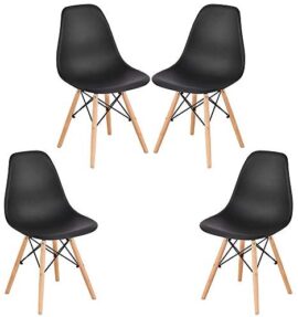 meihe Chaises Salle à Manger Lot de 4,Chaises de Cuisine-Chaise de Salle de Bureau/Style scandinave/Pieds en Bois de Hêtre Massif/Revêtement en Similicuir (noir-4pc)