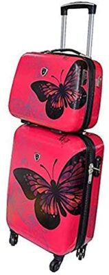 Valise Cabine Rose avec son Vanity assorti motif Papillon. Valise Cabine Rose avec son Vanity assorti motif Papillon. 2