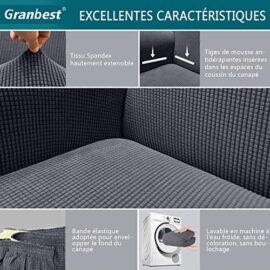 Granbest Housse de Canapé Extensible Jacquard 1 Pièce Housse Canapé 3 Places avec Accoudoirs Revêtement de Canapé (3 Places, Gris) Granbest Housse de Canapé Extensible Jacquard 1 Pièce Housse Canapé 3 Places avec Accoudoirs Revêtement de Canapé (3 Places, Gris) 3