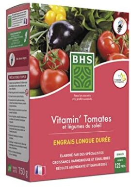 BHS EVTO750 Engrais Longue Durée Vitamin 750 g | Soit 125 Plants | Équilibre spécialement adapté aux Besoins des tomates poivrons, aubergines, courgettes, concombres, Melons, Fabriqué en France