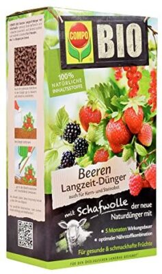 Compo Engrais Bio pour Baies de Longue durée avec Laine de Mouton - Engrais Naturel Organique pour Toutes Les Plantes et arbustes à Baies de même Que pour Les Fruits à Noyau et à pépins 2 kg Marron