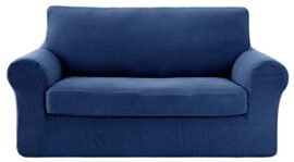 Deconovo 1 Pièce Housse de Canapé Confortable pour Chambre Salon Jacquard Revêtemant de Canapé Extensible avec 2 Place Bleu 152x83x89cm