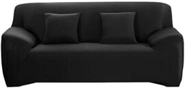 HALOVIE Housse de Canapé Extensible Protection du Sofa Universelle Revêtement de Canapé avec Taie d'oreiller Housse de Fauteuil Confortable dans Le Salon Chambre Maison Noir- 2 Places (145-185CM)