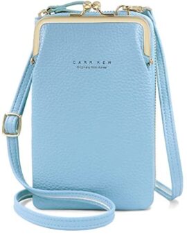 HNOOM Sac Téléphone Portable Femme Portefeuille en PU Cuir Pochette Téléphone Portable Pochette Bandoulière Femme Petit Sac à Bandoulière pour Téléphone avec Porte Carte, Bandoulière (Bleu)