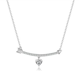 Immobird Collier Femme en Argent Sterling 925 Flèche Cœur Pendentif Collier avec Zircone Cadeau Femme