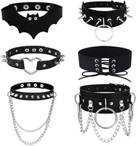 LOLIAS 6 Pcs Punk en Cuir Gothique Collier Ras du Cou Ensemble pour Femmes Amour Coeur Ras du Cou Réglable Collier Ras du Cou Chaîne Collier Cosplayer pour Halloween LOLIAS 6 Pcs Punk en Cuir Gothique Collier Ras du Cou Ensemble pour Femmes Amour Coeur Ras du Cou Réglable Collier Ras du Cou Chaîne Collier Cosplayer pour Halloween